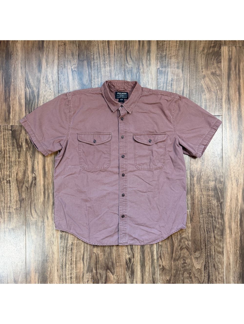 Filson Short Sleeve Field Shirt Button Up L Red Clay Cotton Workwear Casual